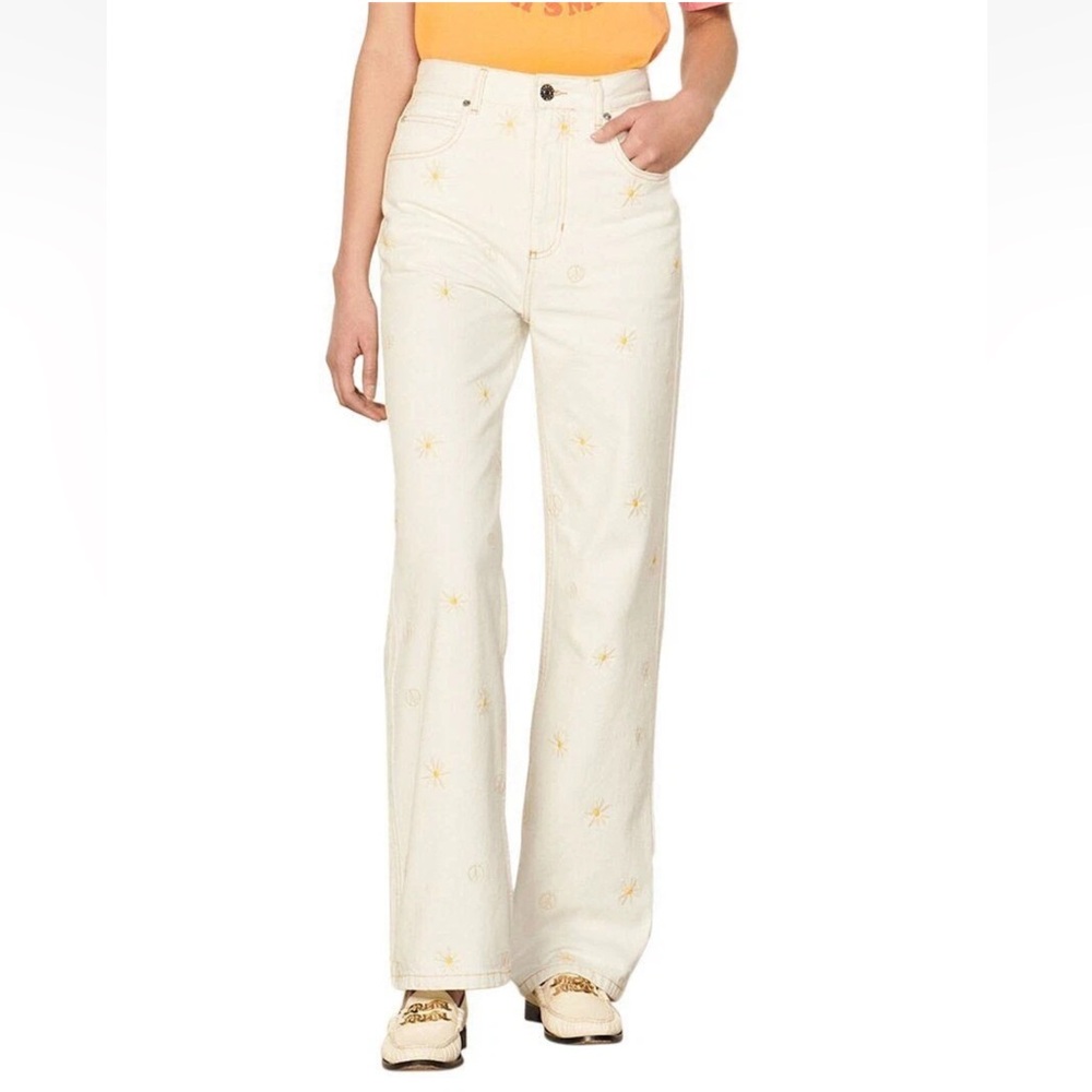 NWT SANDRO Cyriaque daisy-embroidered denim jeans
